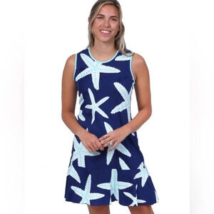 AnaClare MJ Sleeveless Nautical Print Flounce Dress in Sea Star - Size Small